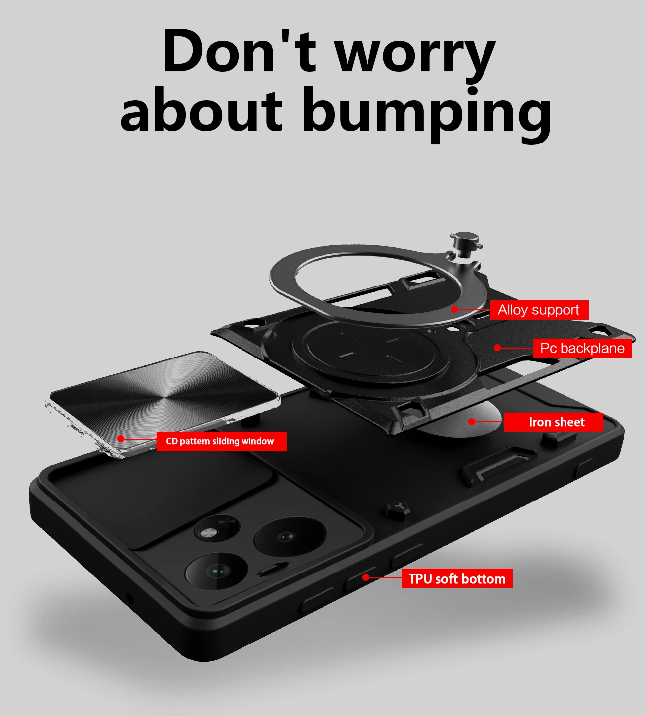 Lens Slide Cover Phone Case with Rotating Bracket and Magnetic Suction