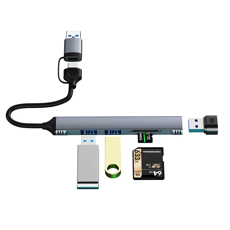 

5 Ports USB Hubs 2 In 1 USB A Type C To Multi USB 3.0 OTG Hub SD TF Card Reader Type C Hub Adapter