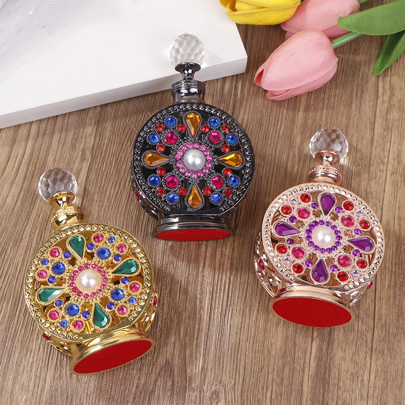 1Pc 12ML Vintage Luxury Rhinestones Glass Perfume Bottle Essential Oil Bottle Storage Portable Cosmetic Empty Vials