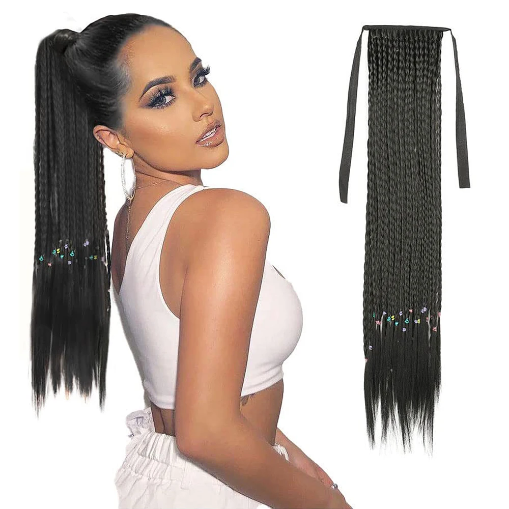 

Natural black Bundled French Twisted Ponytails, NaturalSoft Synthetic Multi-color 22 Inch Braided Hair for Women and Girls Use