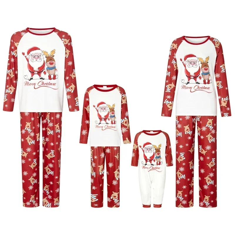 Christmas Family Pajamas Matching Set Santa Elk Print Long Sleeve Tops and Pants 2 Pieces Loungewear Soft Sleepwear women pajamas set women pajama suit cotton pajamas set
