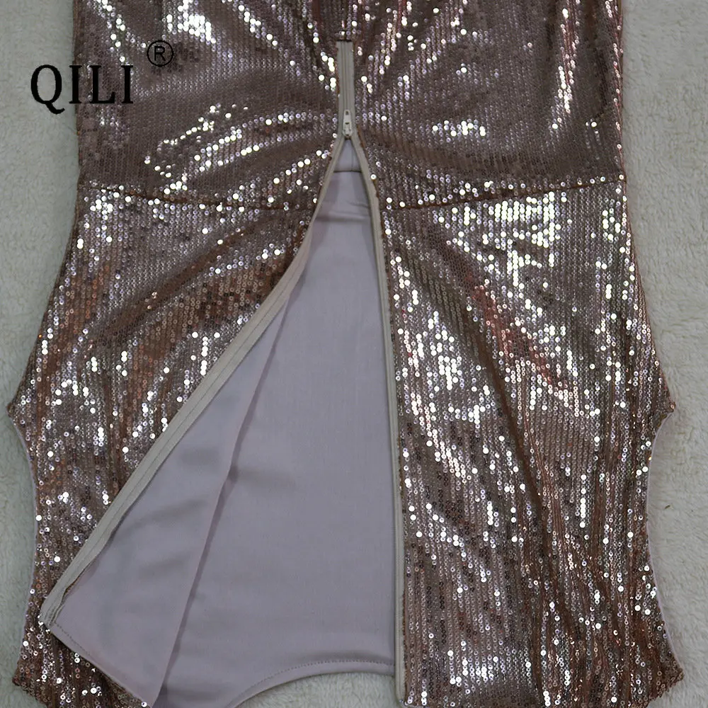 QILI-Women's Sequined Sleeveless Jumpsuit without Belt, Sexy, S-5XL, Hot Sale, New