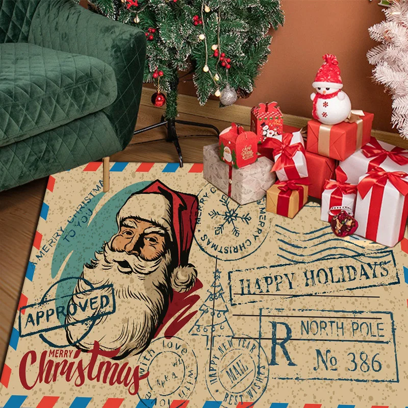 

Santa Claus Stamp Print Pattern Floor Rug Rectangle Home Carpet Art Rug for Living Room Soft Fluffy Bathroom Rug Nonslip Mat
