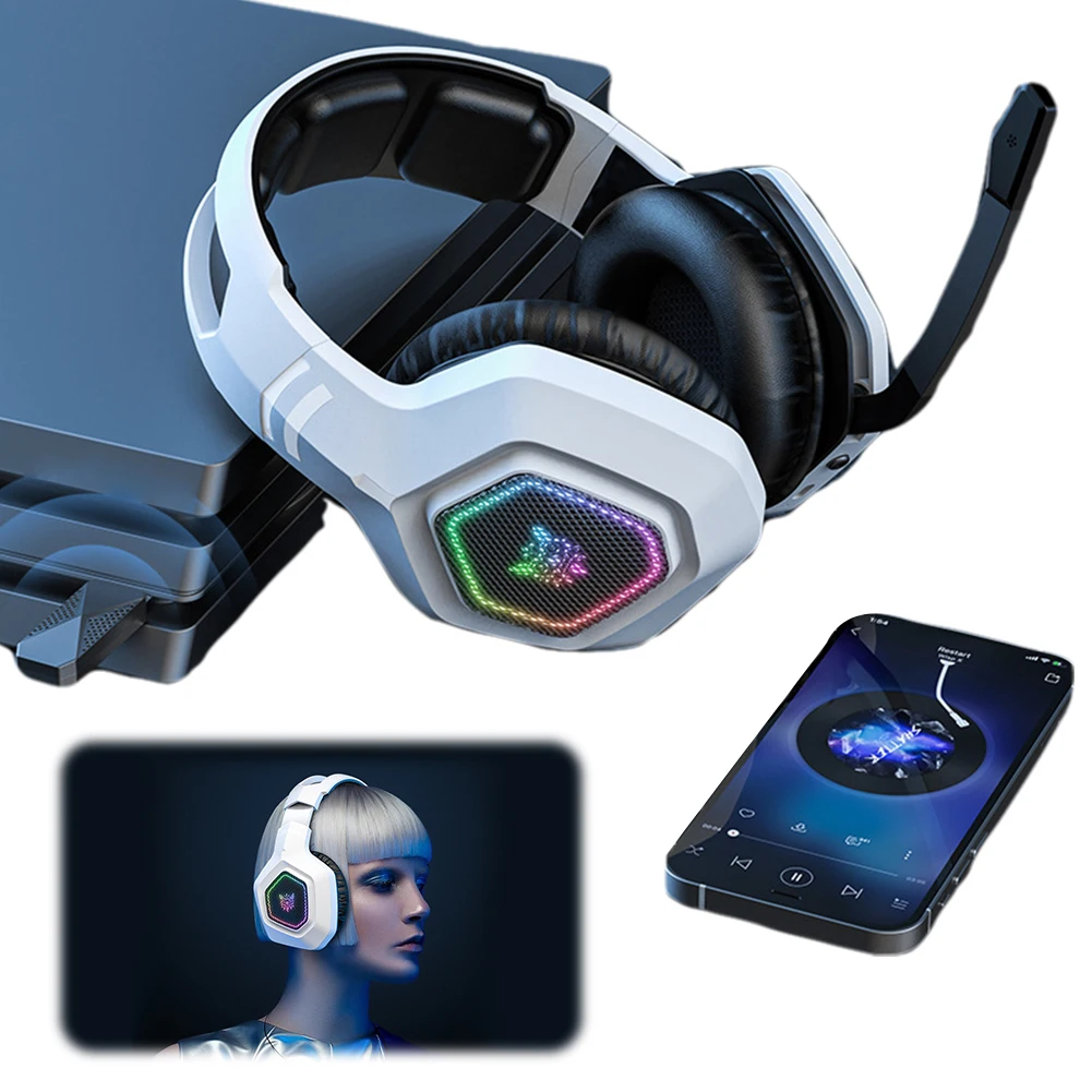 무선 게이밍 헤드셋 2.4GHz/BT 5.3/유선 오버이어 헤드폰 (마이크 포함) 게이밍 헤드폰 RGB 조명 (PS4/PC/노트북용)