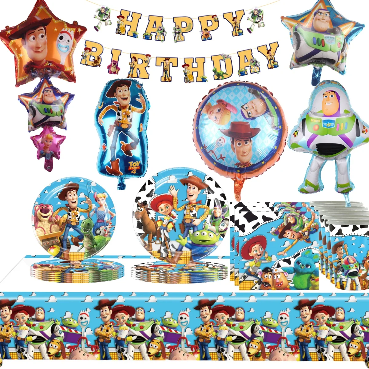 

Disney Toy Story Birthday Decoration 20/10pepole Woody Disposable Tableware Set Plate Cup Ballon Baby Shower Kids Party Supplies