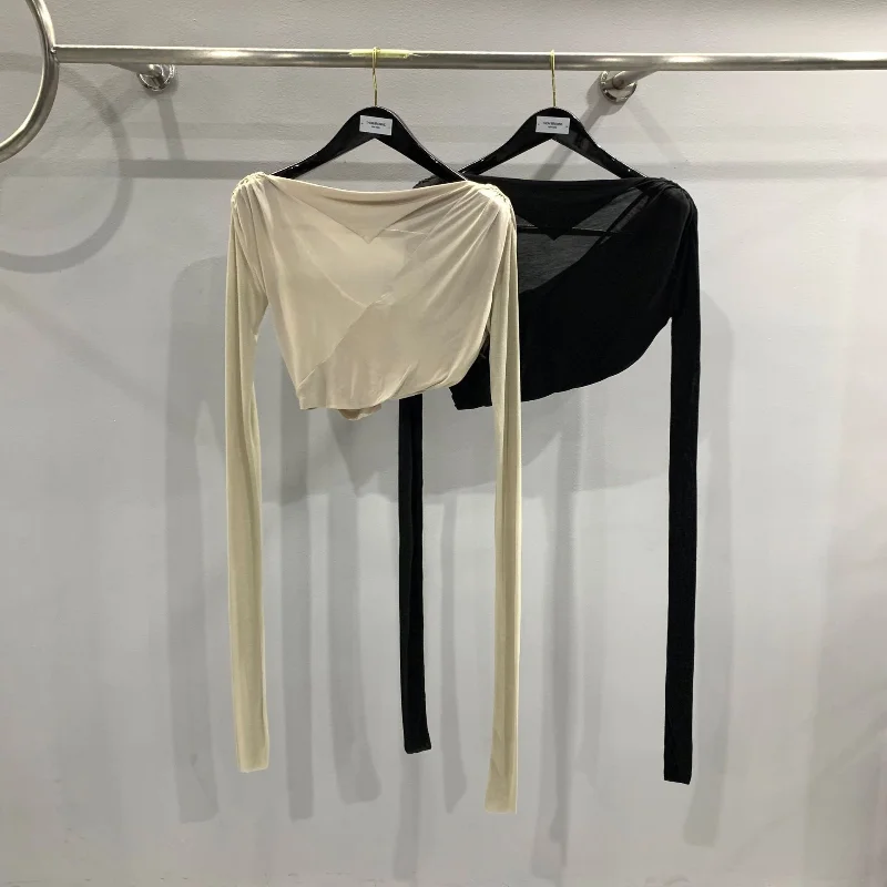 

23 Autumn Rick Short Solid Color T-shirt Y2k Clothes Women Ro Owens New Knit Outer Canvas Irregular Top T-Shirt