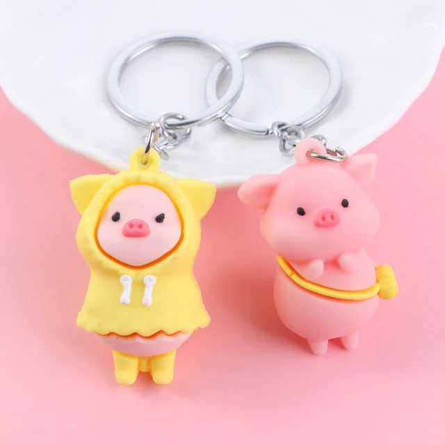 新クリエイティブかわいいレインコート豚キーホルダーキーリング