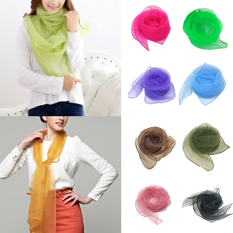 

70*70cm Thin Silk Scarves Luxury Scarf Women Chiffon Square Scarf Dancing Performance Pure Color Shinny Organza Scarf Neck Shawl