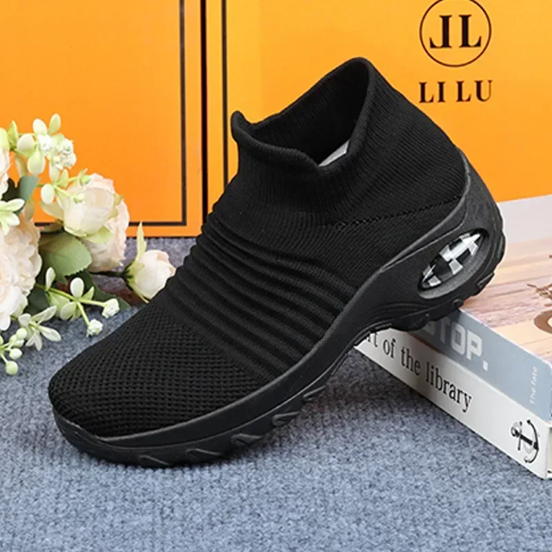 Fashionable Women's Casual Sneakers Breathable Mesh Platform Shoes Sneakers for Women Gym Vulcanized Shoes Black Female Footwear