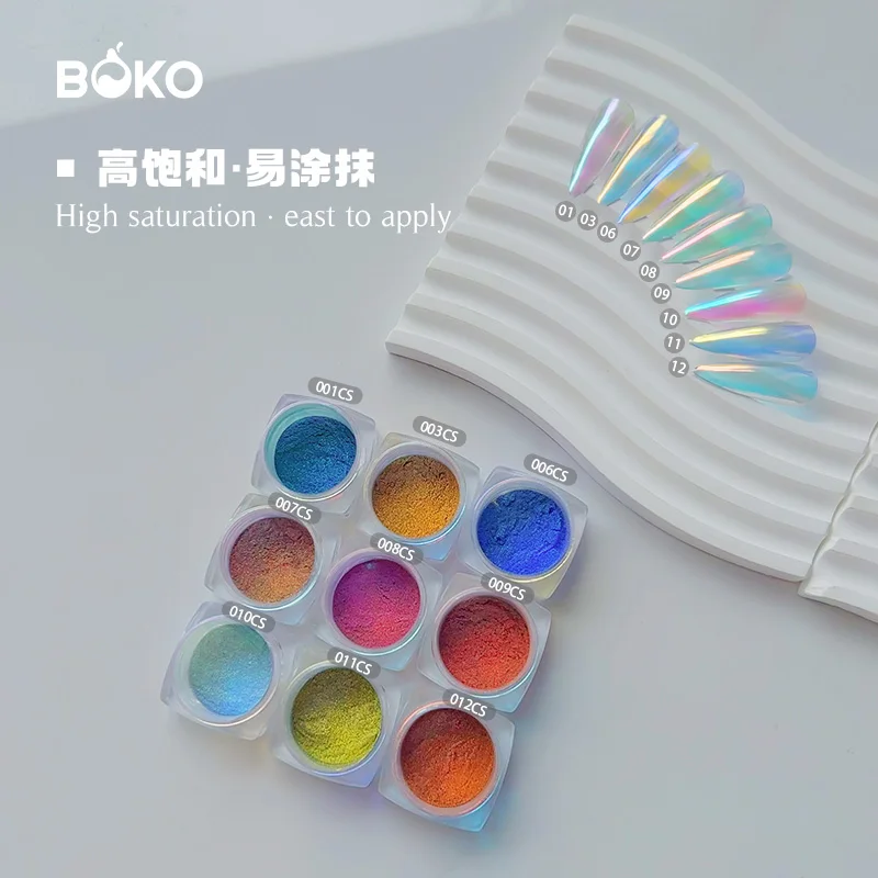 BOKO Aurora Nail Fine Glitter Mirror Effect Powder Iridescent Rub Dust Mermaid Chameleon Manicure Decoration For UV Gel Polish