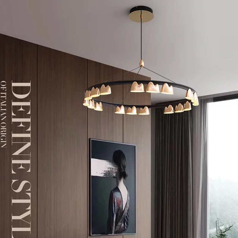 

AipaiTe Postmodern Gold+Black Wall Control/Remote Control Hall Chandelier LED Round/Long Dining Room Bedroom Ceiling Lights