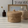 Weaving Snack Storage Box Jute  Sundries Storage Baskets With Lids Wardrobe Table Round Gift Box Wicker Seagrass Flower Pot 2