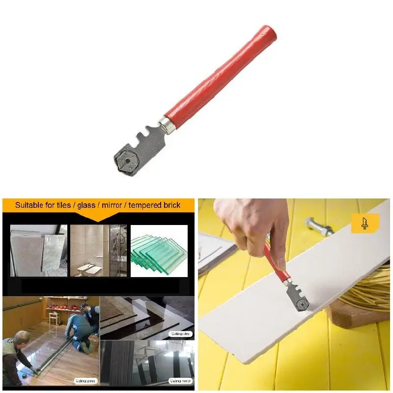 6 Wheels Glass Cutter Tipped Glass Tile Ferule Tip Cutters Hand Craft Cutting Tool 130mm Practical Tile cut