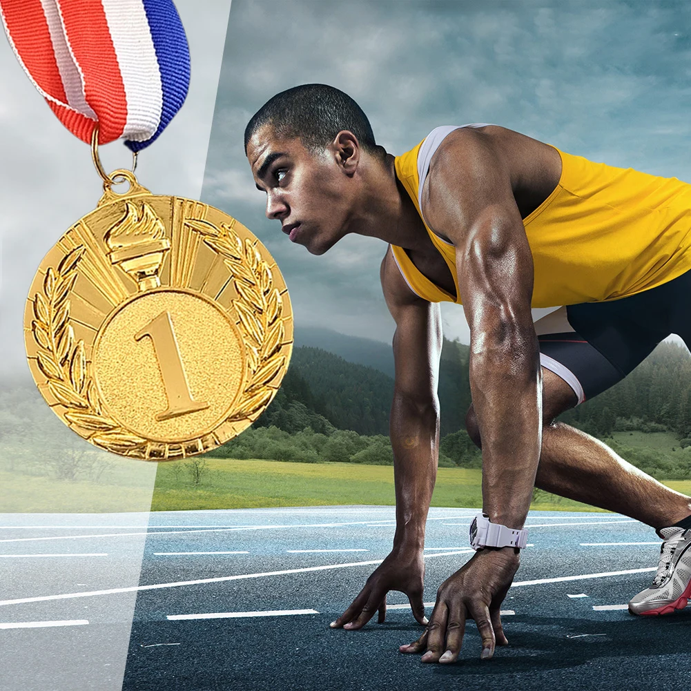 5cm Gold/Silver/Bronze Medal Award Medals with Neck Ribbon Metal Winner Medals Competition for Marathon Ball Games