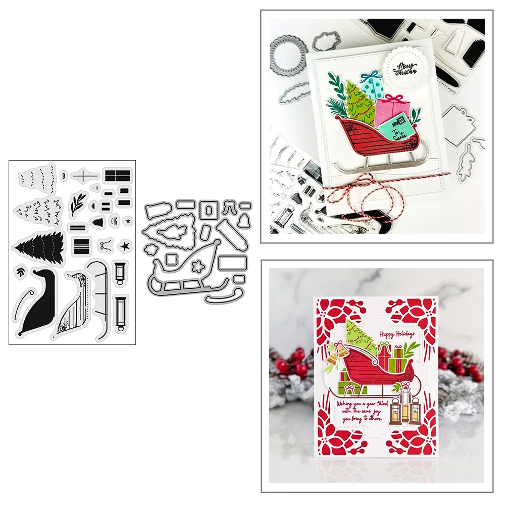 

Christmas Sleig Stamp and Metal Cutting Dies for DIY Scrapbooking Photo Album Decorative Embossing Paper Card Crafts Die