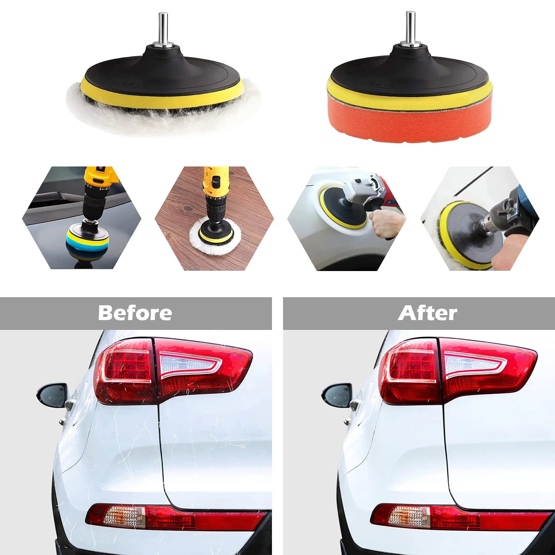 3/4/5/6/7Inch Car Polishing Pads 8Pcs for Drill Buffing Polishing Pads Kit with M10/M14 Drill Adapter for Car Waxing Maintenance car polishing pad car polish pad