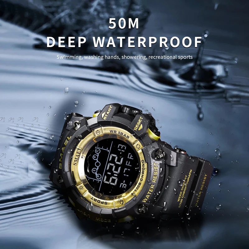 SMAEL-relojes digitales para hombre, pulsera deportiva con esfera