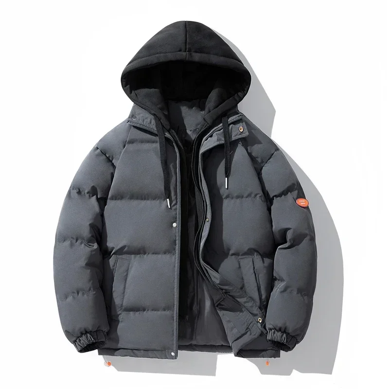 Men's Plush Winter Warm Baseball Jacket Outdoor Windproof Hooded Padded Jacket Japanese Two-tone Casual Men's Jacket