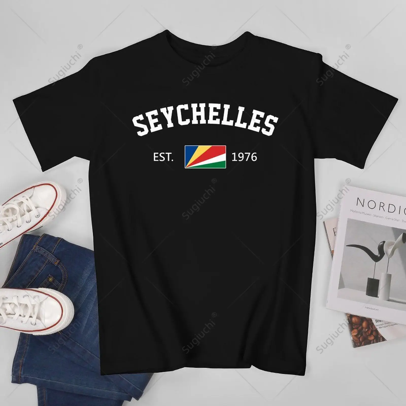 

Unisex Men Seychelles EST.1976 Independence Day Tshirt Tees T Shirts Women Boys 100% Cotton T-Shirt