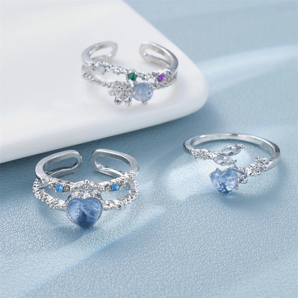 Set di anelli in argento Y2K in stile moda 2025, motivo a stelle e luna, stile retrò alla moda, adatto per donne e ragazze, feste, matrimoni_voghion.com