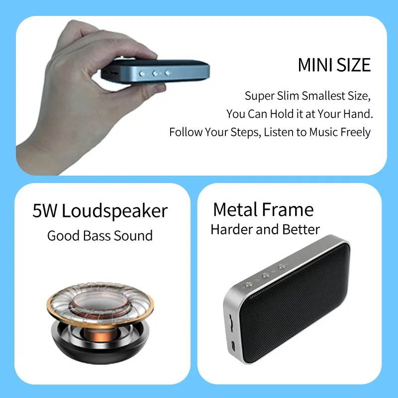 BT209 Wireless Outdoor Portable Ultra-thin Bluetooth Speaker Small Steel Cannon Electronic Gift Mini Pocket Stereo