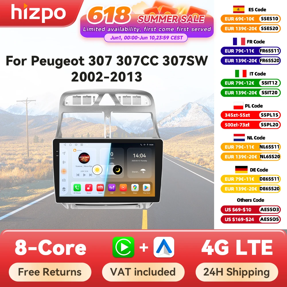 Hizpo 6115 autoradio pour Peugeot 307 307CC 307SW 2002 - 2013 sans fil CarPlay Android Auto systèmes intelligents No 2 din 2din DVD 1 Hizpo 6115 autoradio pour Peugeot 307 307CC 307SW 2002 - 2013 sans fil CarPlay Android Auto systèmes intelligents No 2 din 2din DVD 1
