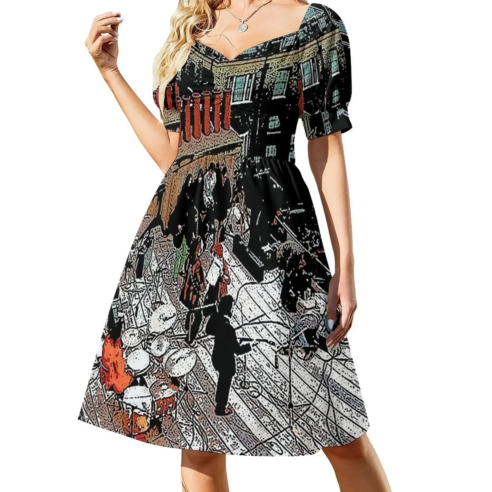 thumbnail image 1 of Vestido de noche de manga corta con cuello halter y estampado floral para mujer., 1 of 8