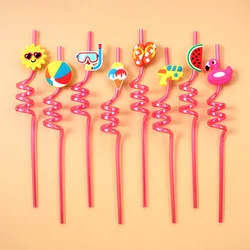 8 - Piece Reusable Spiral Straws Set - Beach Party - Themed Decoration for Birthdays and Cocktails (Magenta)
