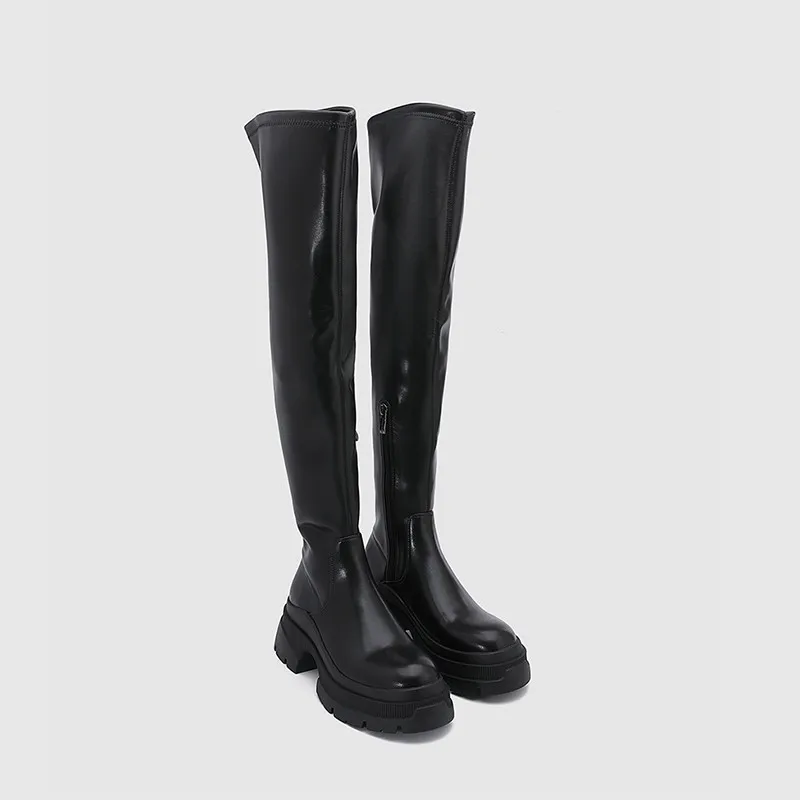 Women Sexy Boots Platform Punk High Thin Heels Over The Knee Long Boots Autumn Winter Zip Silver Casual Party Shoes Cowboy