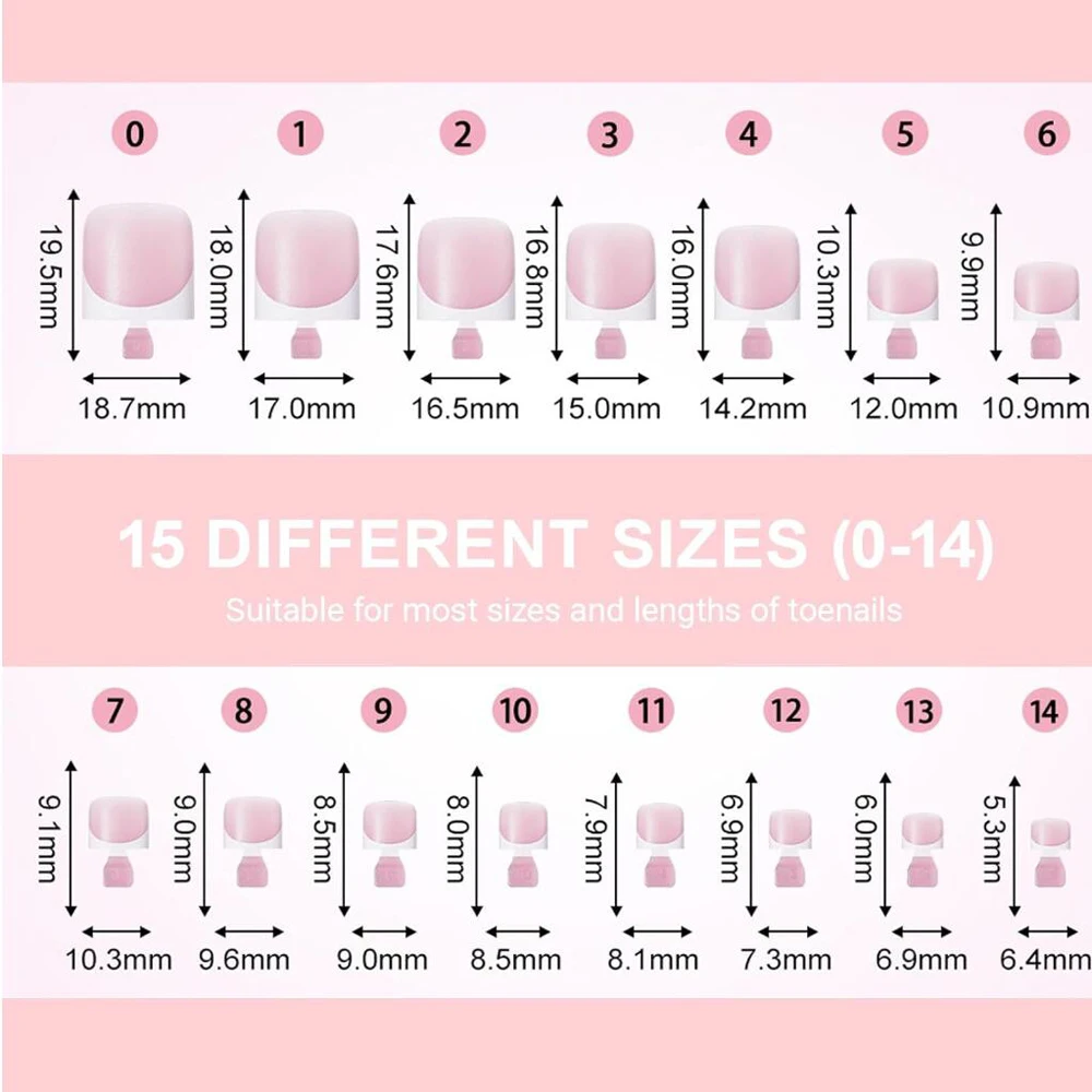 150개 라이트 핑크 짧은 스퀘어 프레스온 발톱 매트 화이트 프렌치 팁 인조 발톱 풀커버 발톱 연장 팁 15사이즈