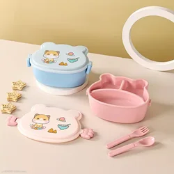 School Kids Double Bento Lunch Box Leakproof Plastic Cartoon Anime Portable Microwave Food Container School Child Lunch Box 후라이팬