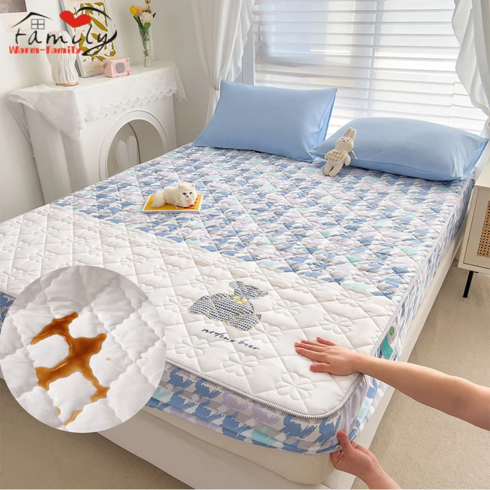 

Thickened Waterproof Fitted Sheet Breathable Elastic Band Mattress Protector Cover Antibacterial Bed Sheet Washable Deep Pocket