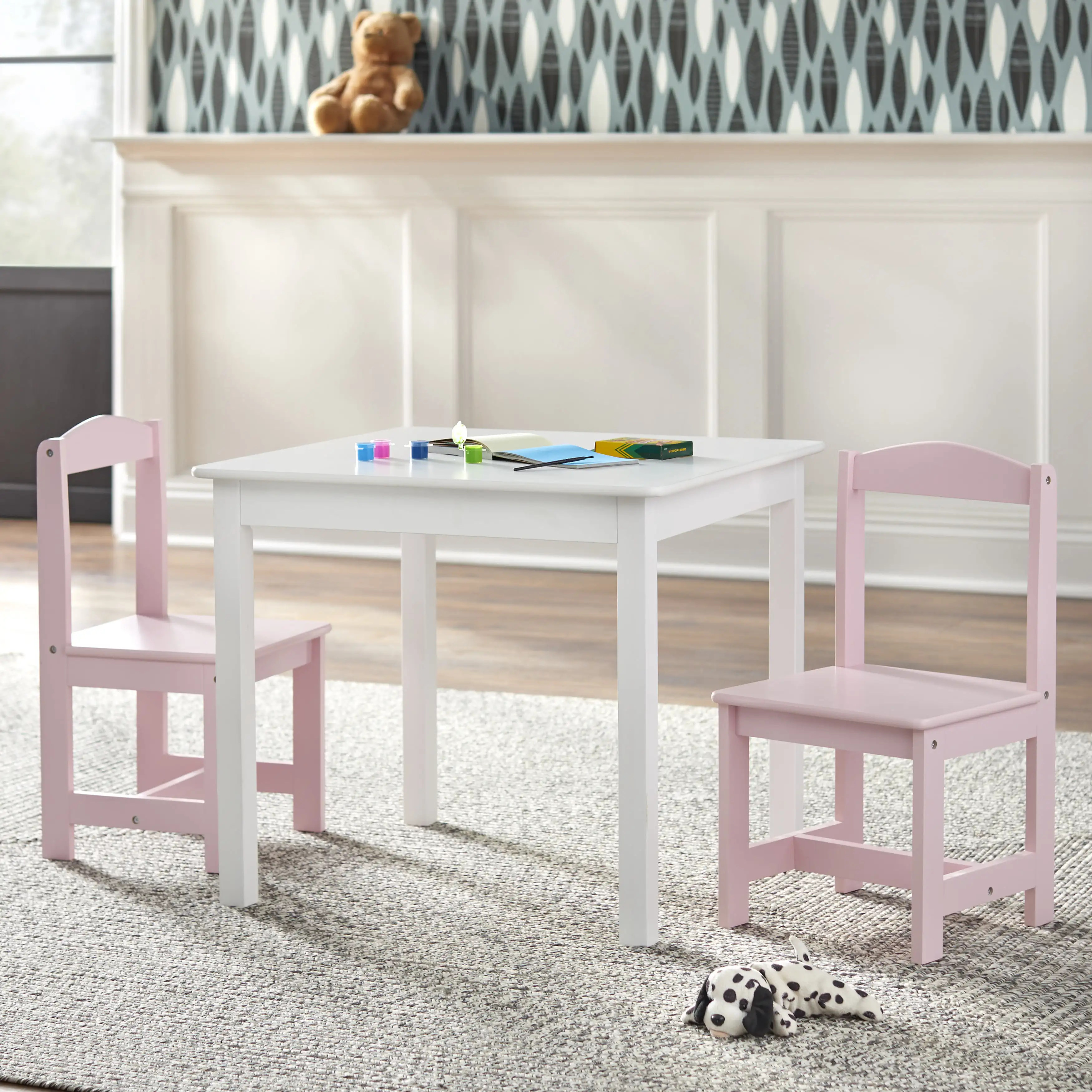 Kids 3-Piece Table and Chair Set, Multiple Colors kids 5 piece rectangle table and chair set