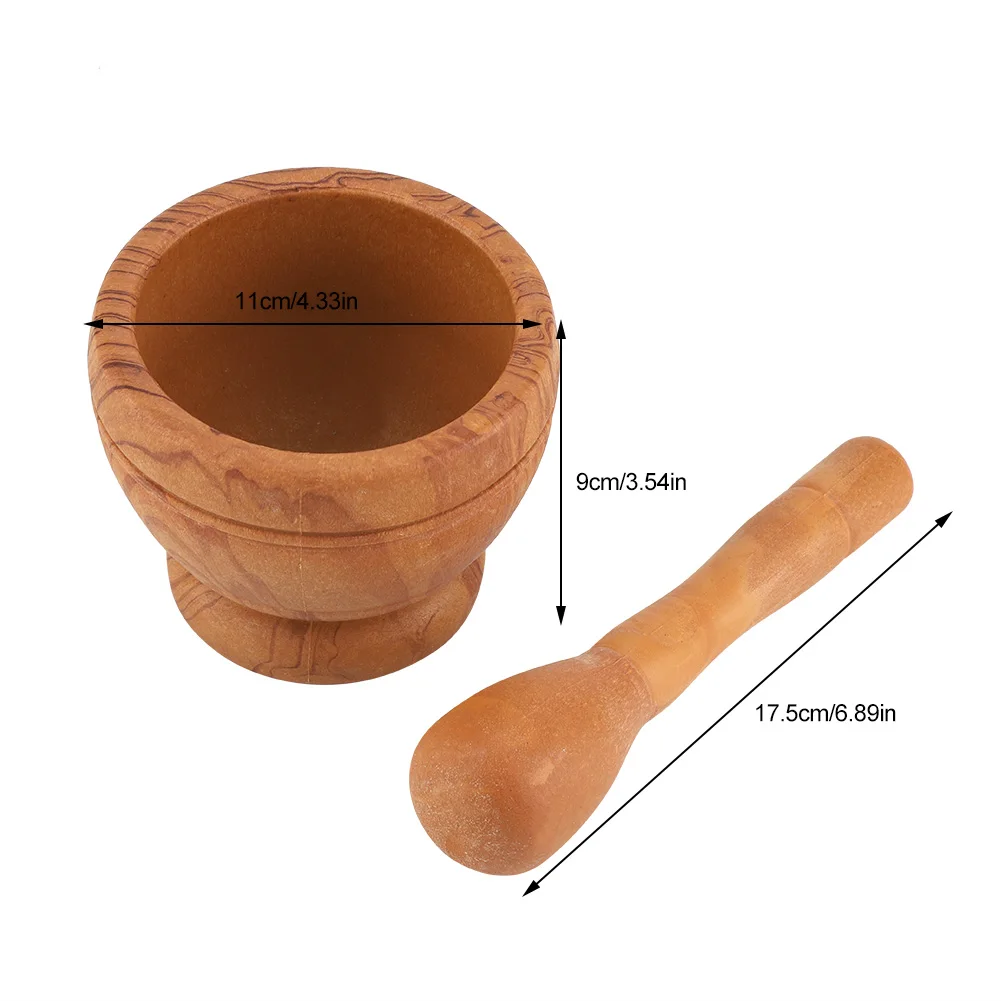Resin Mortar Pestle Set Garlic Herb Spice Mixing Grinding Crusher Bowl Restaurant Kitchen Tools With Wood Grain