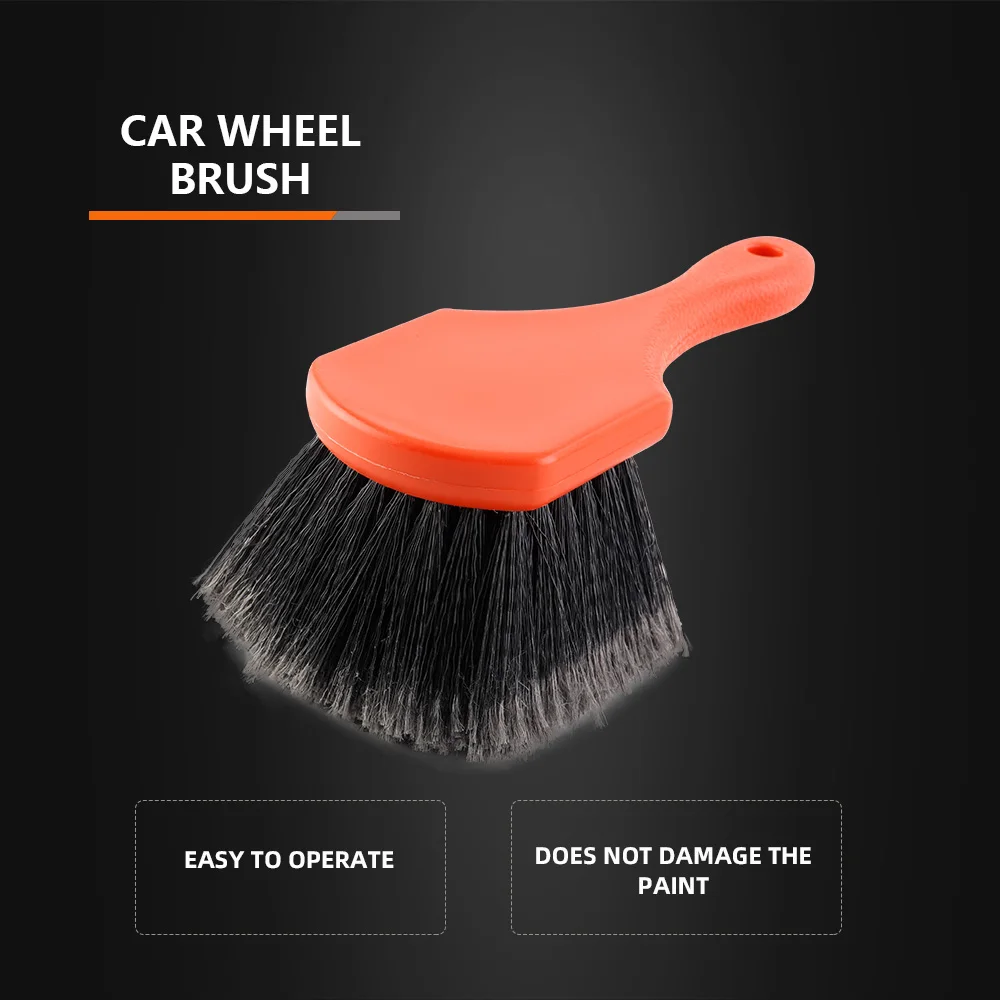 1PC Soft Bristle Car Wheel Tire Wash Brush for Rim Interior & Exterior Surface Cleaning Orange Handle for Easy Scrubbing car cleaning brush