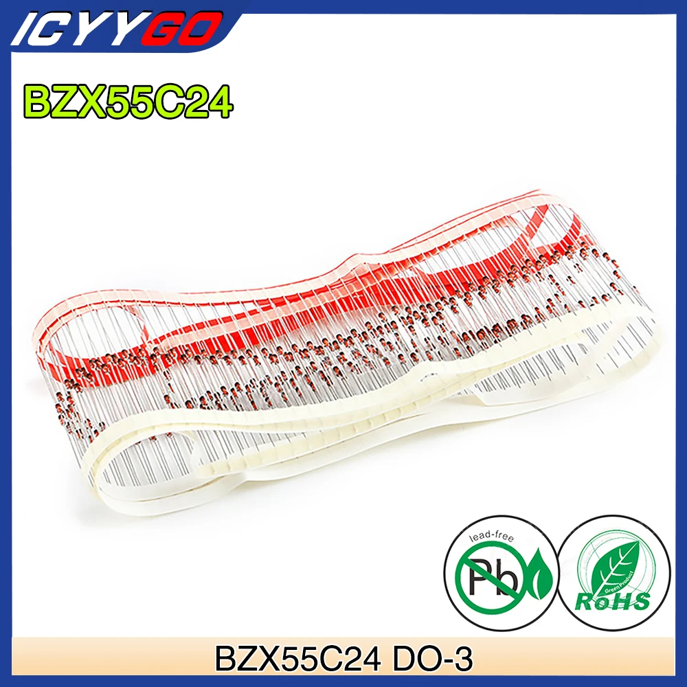 100 Pz Nuovo 1 N5252B Bzx55C24 Bzx55C24V Diodo Zener 0.5 W 24 V Do-35 Do-204Ah 0.5 Watt 24 Volt 1 N5252 In5252B Icyygo