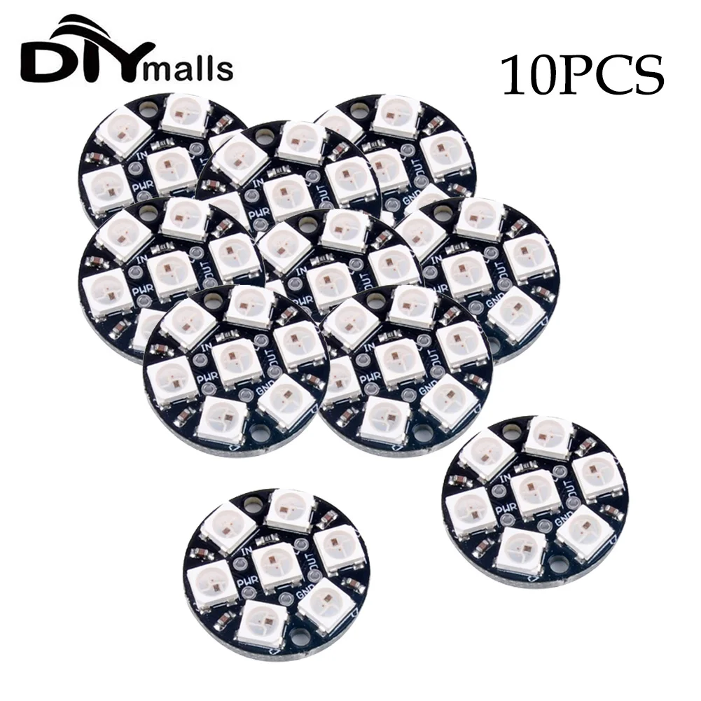 RGB LED 링 통합 드라이버 포함 5050 램프 라이트, 아두이노 역방향 극성 보호 IC 제어용, 7 비트 LED WS2812, 10 개
