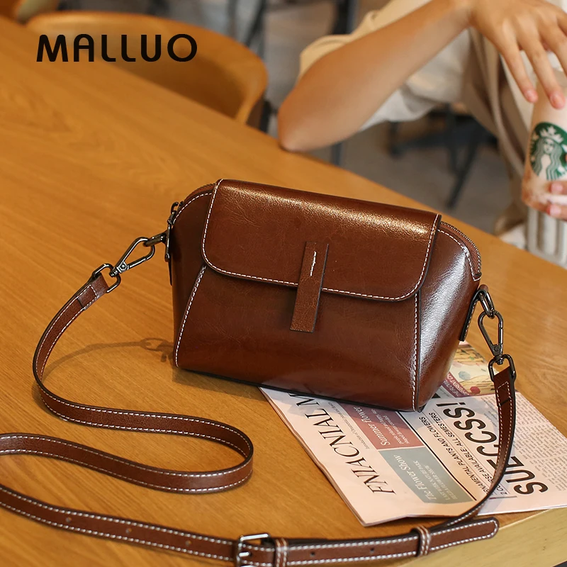 Oil Wax Cowhide Genuine Leather Crossbody Small Bag for Women Handbag