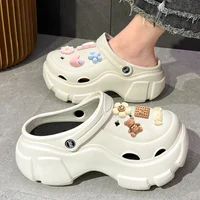 2024 New Sandals DIY Cute Cartoon Clogs Women Mules 7cm Platform Beach Slippers Cave Hole Female Garden Shoes For Students Girls 2