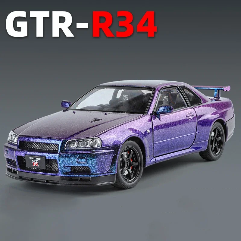 1:24 Scale Car Nissan Skyline GTR-R34 Alloy Vehicle Model Diecast
