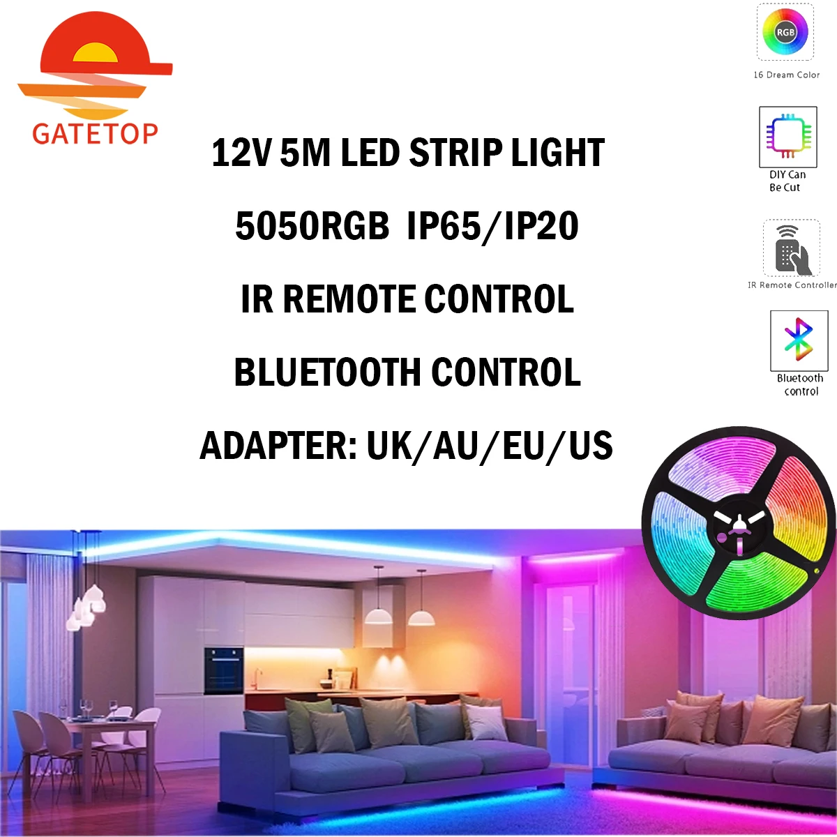 1-5P Led lamp with Ip65/IP20 RGB infrared/Bluetooth remote control 5050 Flexible lamp with diode for TV background lighting Led