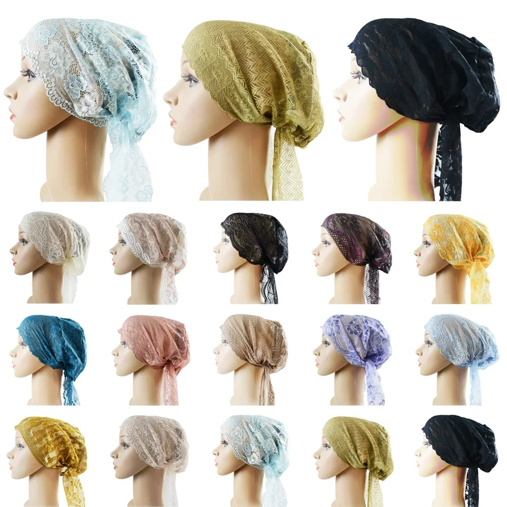 Women Muslim Inner Lace Cap Hijab Arab Islamic Headwear Turban Hat Wraps