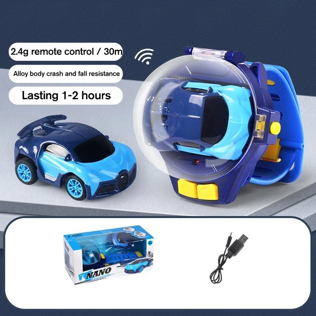 Children Cartoon Mini RC Remote Control Car Watch Toys Electric Wrist Rechargeable Wrist Racing Cars Watch For Boys Girls GiftBlue