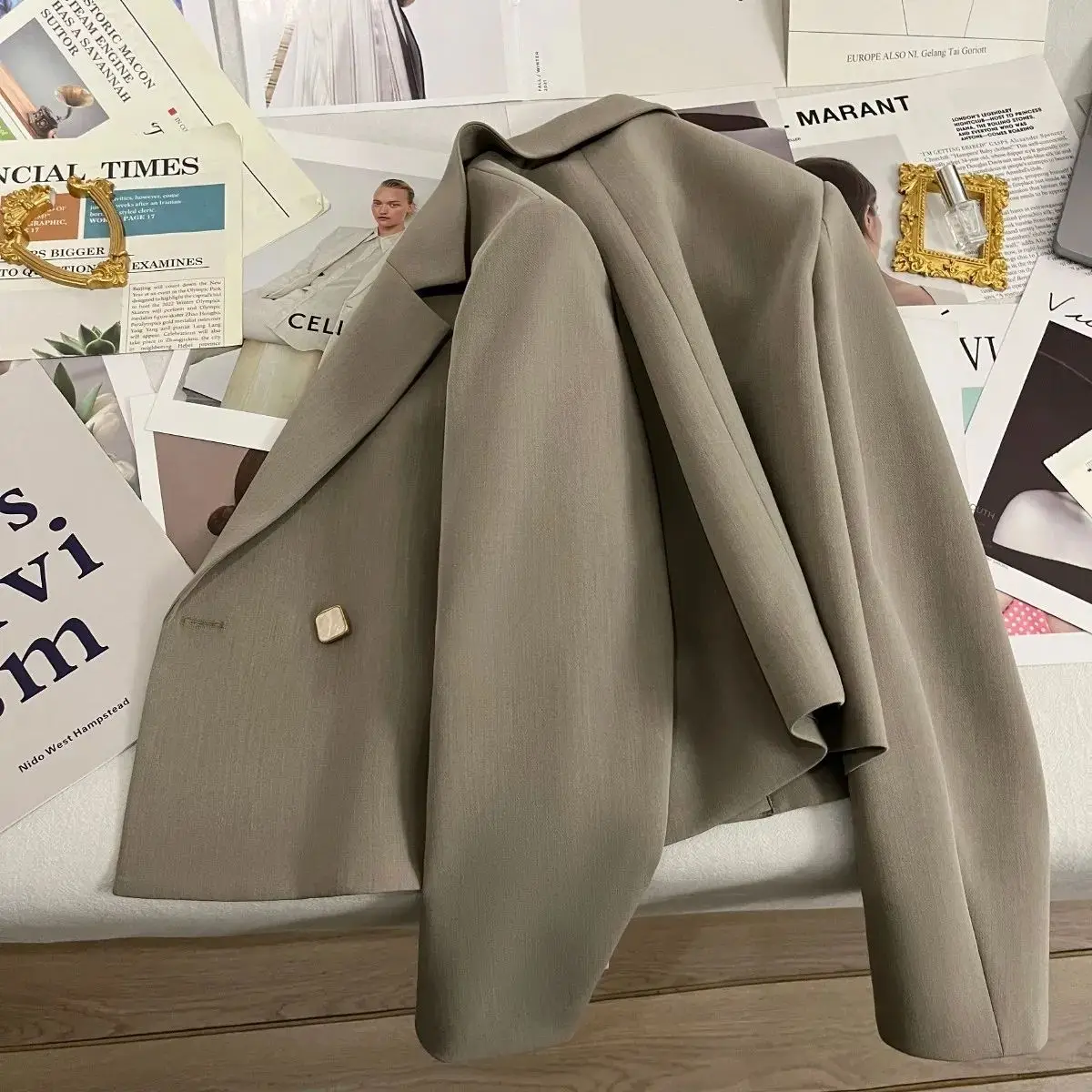 2023 Spring and Autumn New Grey Green Suit Coat Women's Spring Wear Short Casual Suit  blazer feminino