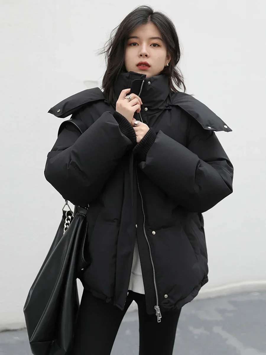 CHIC VEN Women\'s Down Coats Korean Casual Loose Warm Windbreak Hooded Jacket Fashion Solid Outerwear Female Clothes Winter 2023