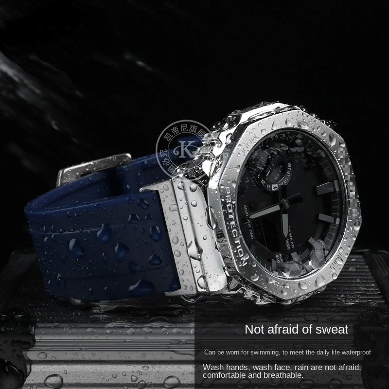 para C-asio Gm-b2100 Pulseira de Relógio G-shock Metal Octogonal Modificado Esportes à Prova Impermeável Água Silicone Macio Pulseira de Metal Masculino - Image 2