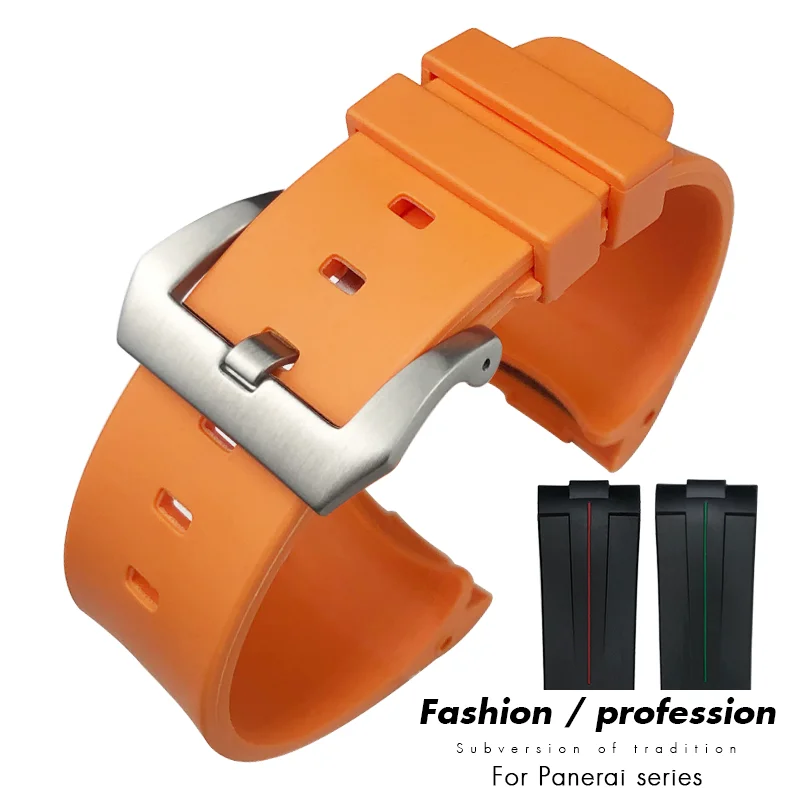 24Mm Curved End Rubber Silicone Watchband For Panerai Strap Pam441 111 312 359 438 320 Men Sports Bracelet Watch Accessories