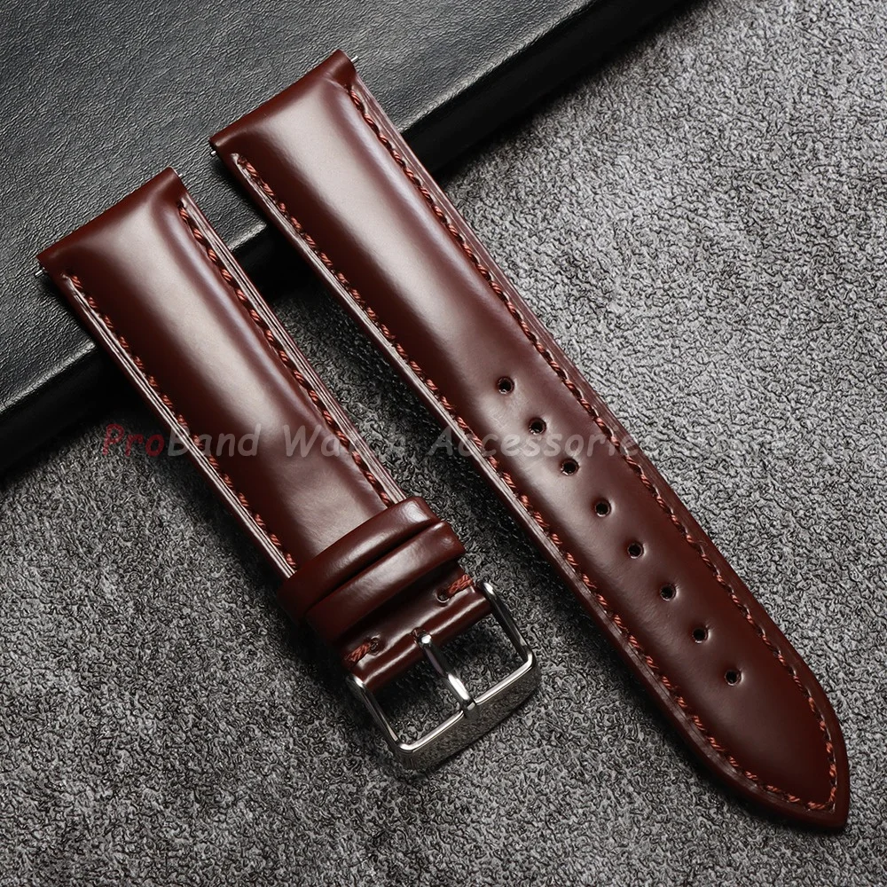 Glossy Stitching Leather Watchband - Quick Release, Waterproof, Unisex Design