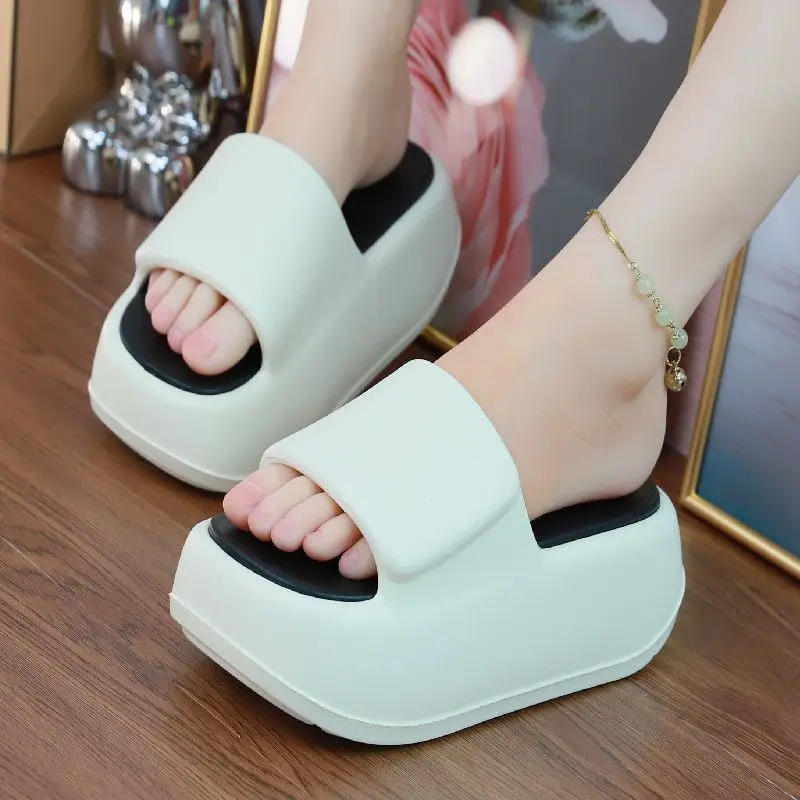 new thick soled high-heeled shoes women Eva rubber comfortable high heeled slippers summer new women non-slip soft sole sandals