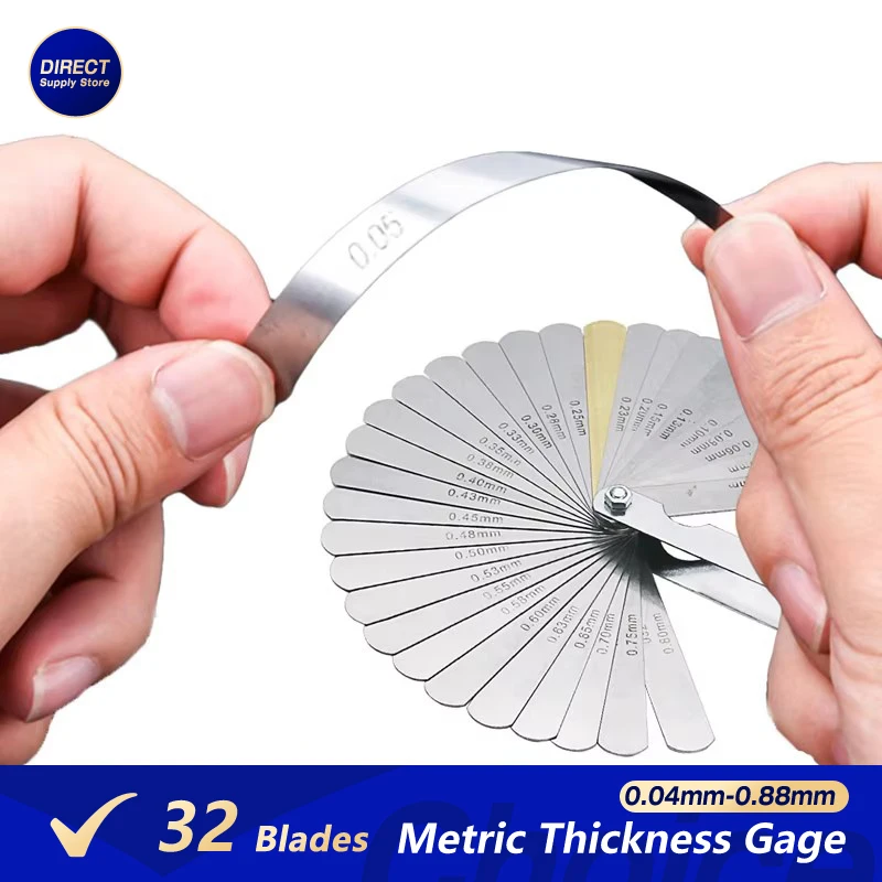 32 Blades Metric Thickness Gage Set Tappet Valve Feeler Gauge Gauges With Brass Measuring Range 0.04mm - 0.88mm